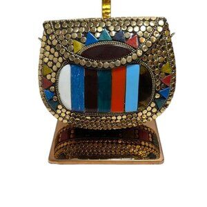 RAMLA Gold Mosaic Studded Metal Colorful Stone Mini Crossbody NWOT